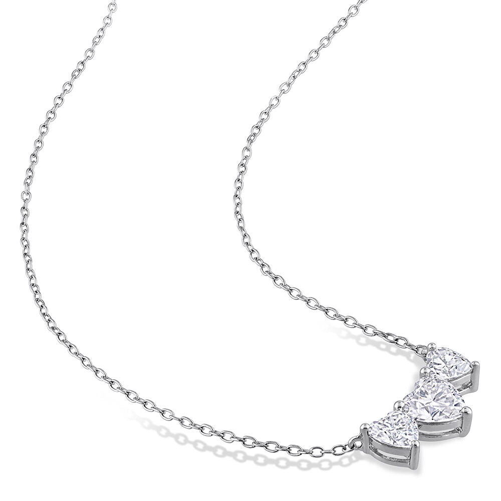 Moissanite Necklace with Three Heart-Shaped Stones in Sterling Silver (2 ct. dew)