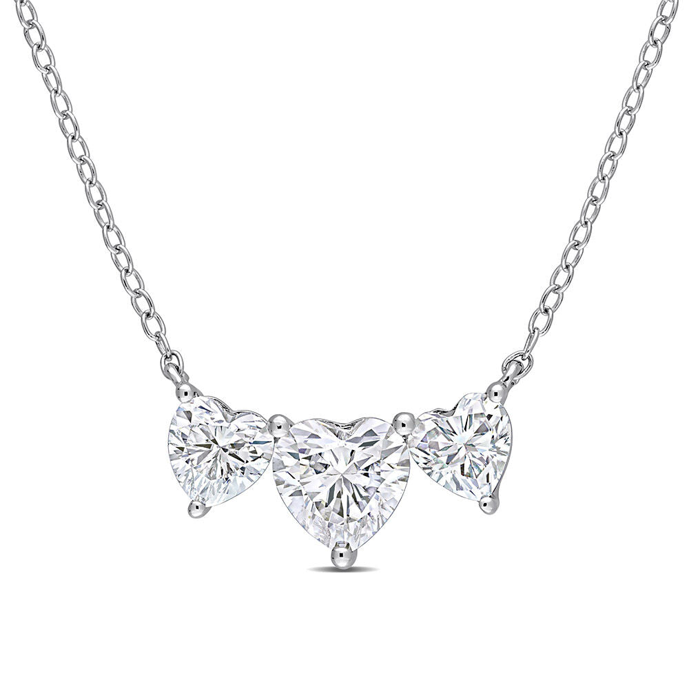 Moissanite Necklace with Three Heart-Shaped Stones in Sterling Silver (2 ct. dew)
