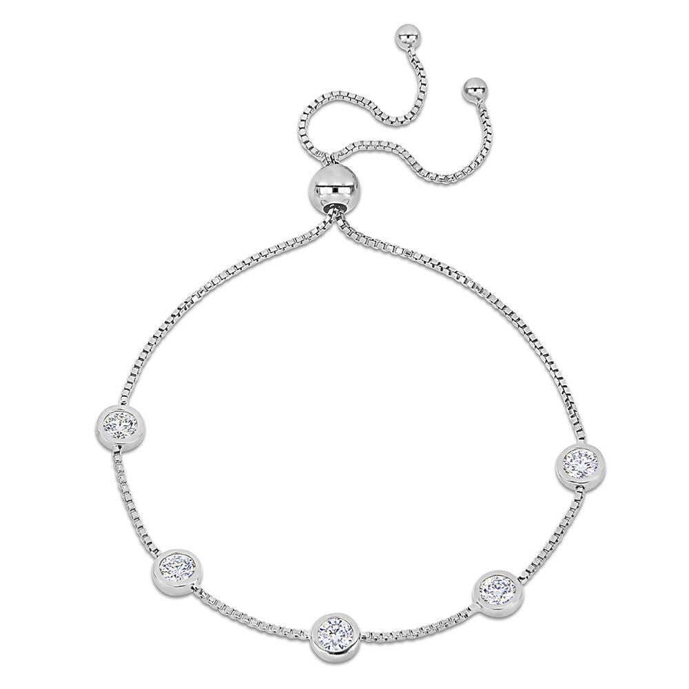 Station Bolo Bracelet with Moissanite in Sterling Silver (1 1/4 ct. dew)