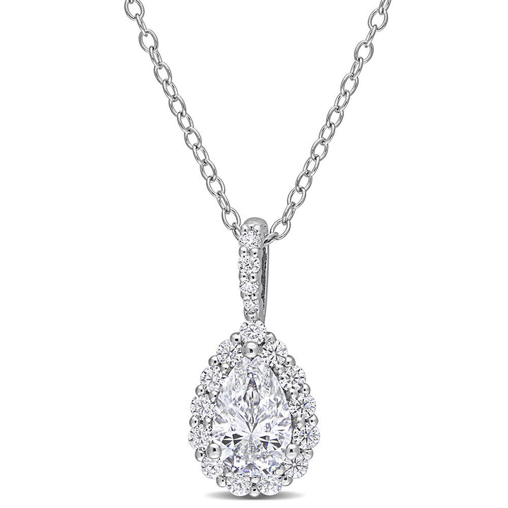 Pear-Shaped Moissanite Pendant with Halo in Sterling Silver (1 1/3 ct. dew)