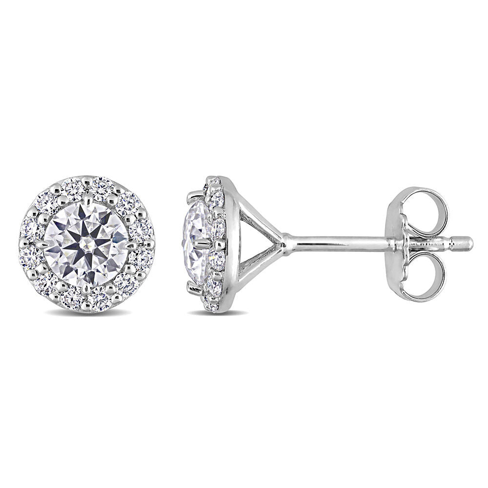 Moissanite Stud Earrings with Halos in Sterling Silver (1 3/8 ct. dew)