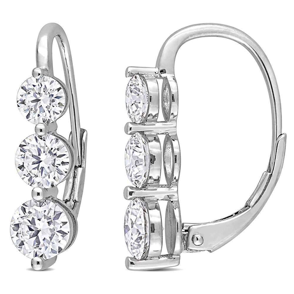 Moissanite Three-Stone Drop Earrings in Sterling Silver (2 1/4 ct. dew)
