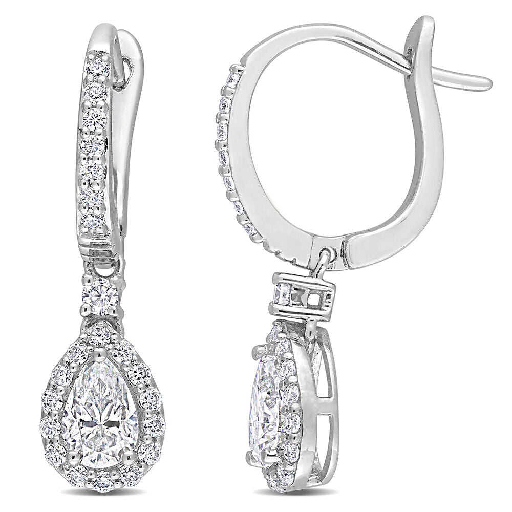 Moissanite Drop Earrings with Pear-Shape in Sterling Silver (1 3/8 ct. dew)