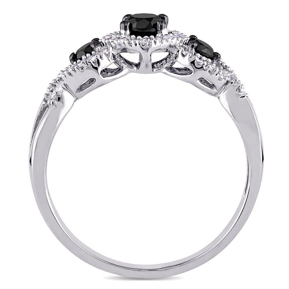 Three-Stone Ring with Black & White Diamonds in 10K White Gold (1/2 ct. tw.)