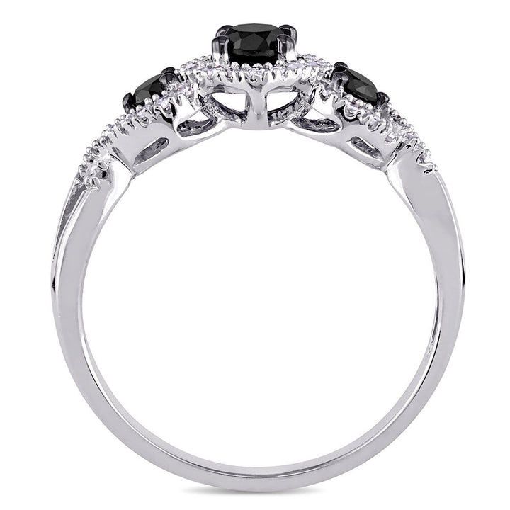 Three-Stone Ring with Black & White Diamonds in 10K White Gold (1/2 ct. tw.)