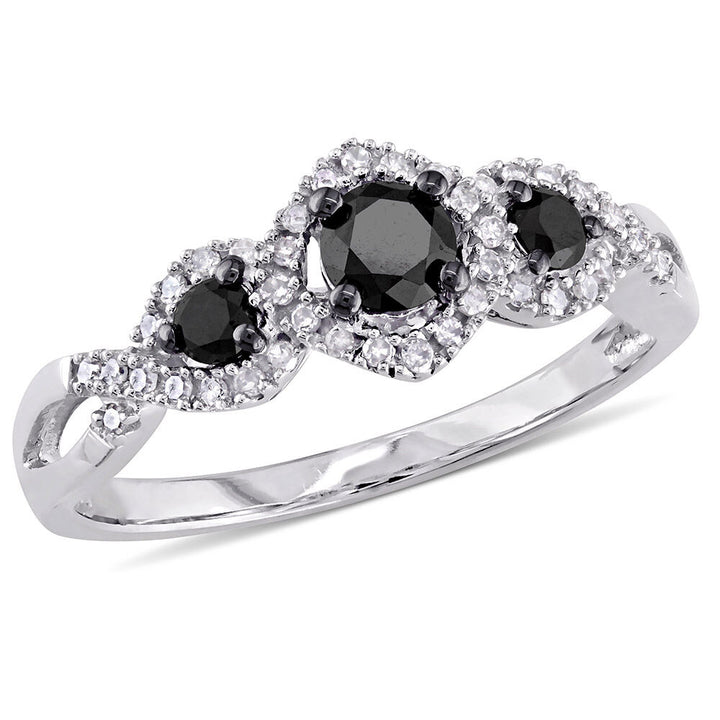 Three-Stone Ring with Black & White Diamonds in 10K White Gold (1/2 ct. tw.)