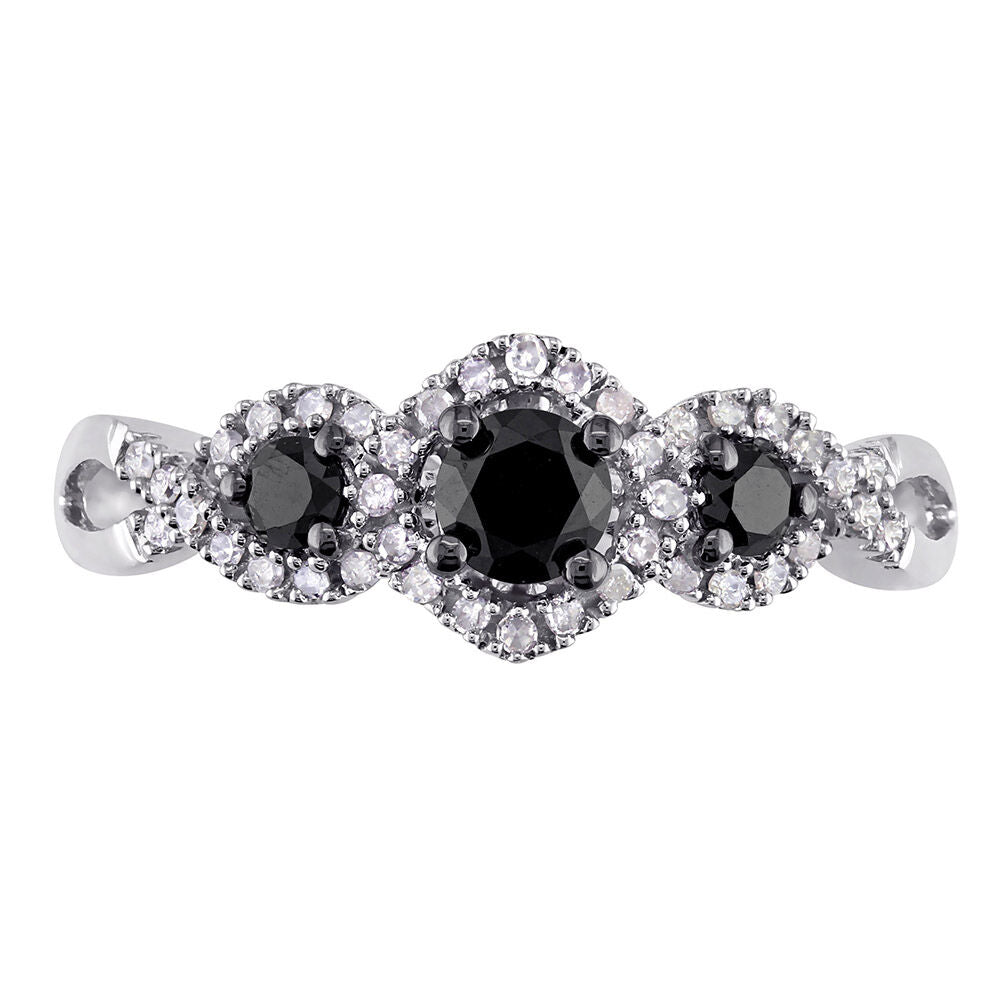 Three-Stone Ring with Black & White Diamonds in 10K White Gold (1/2 ct. tw.)