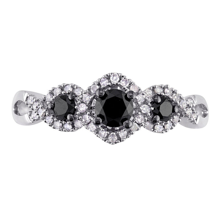 Three-Stone Ring with Black & White Diamonds in 10K White Gold (1/2 ct. tw.)