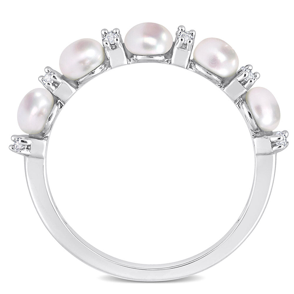 Pearl Stacking Ring with White Topaz in Sterling Silver