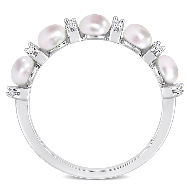 Pearl Stacking Ring with White Topaz in Sterling Silver