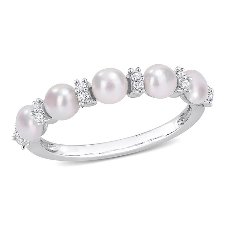 Pearl Stacking Ring with White Topaz in Sterling Silver