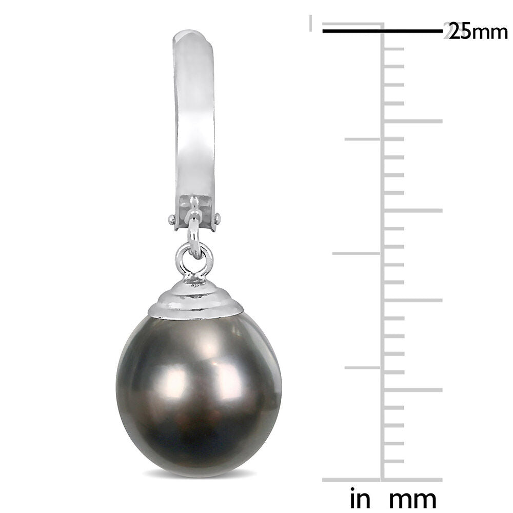 Black Tahitian Pearl Drop Earrings in 14K White Gold