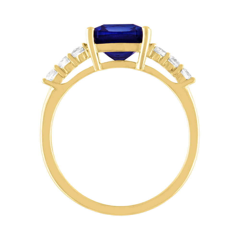 Cushion-Cut Lab Created Blue Sapphire Ring in 10K Yellow Gold