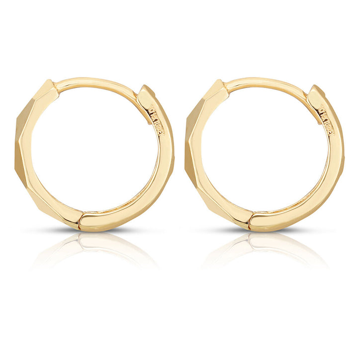 Huggie Hoop Earrings with Diamond Cut in 14K Yellow Gold