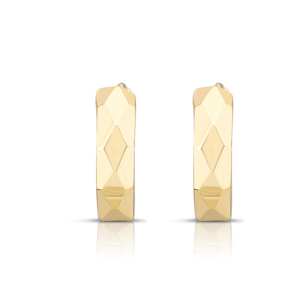 Huggie Hoop Earrings with Diamond Cut in 14K Yellow Gold