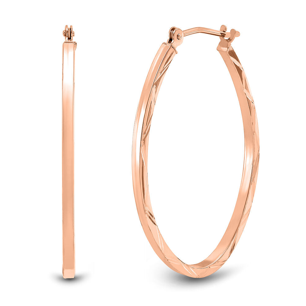 Oval Tube Hooped Earrings in 14K Rose Gold
