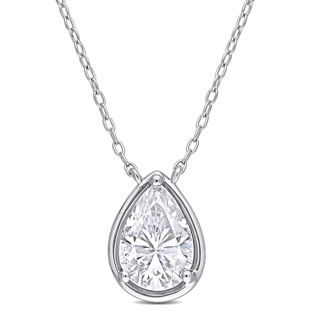 Pear-Shaped Moissanite Pendant in Sterling Silver (2 ct. dew)