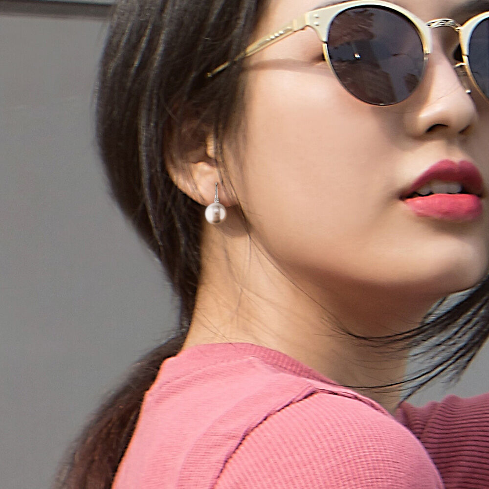 South Sea Pearl Earrings with Diamonds in 14K White Gold (1/10 ct. tw.)