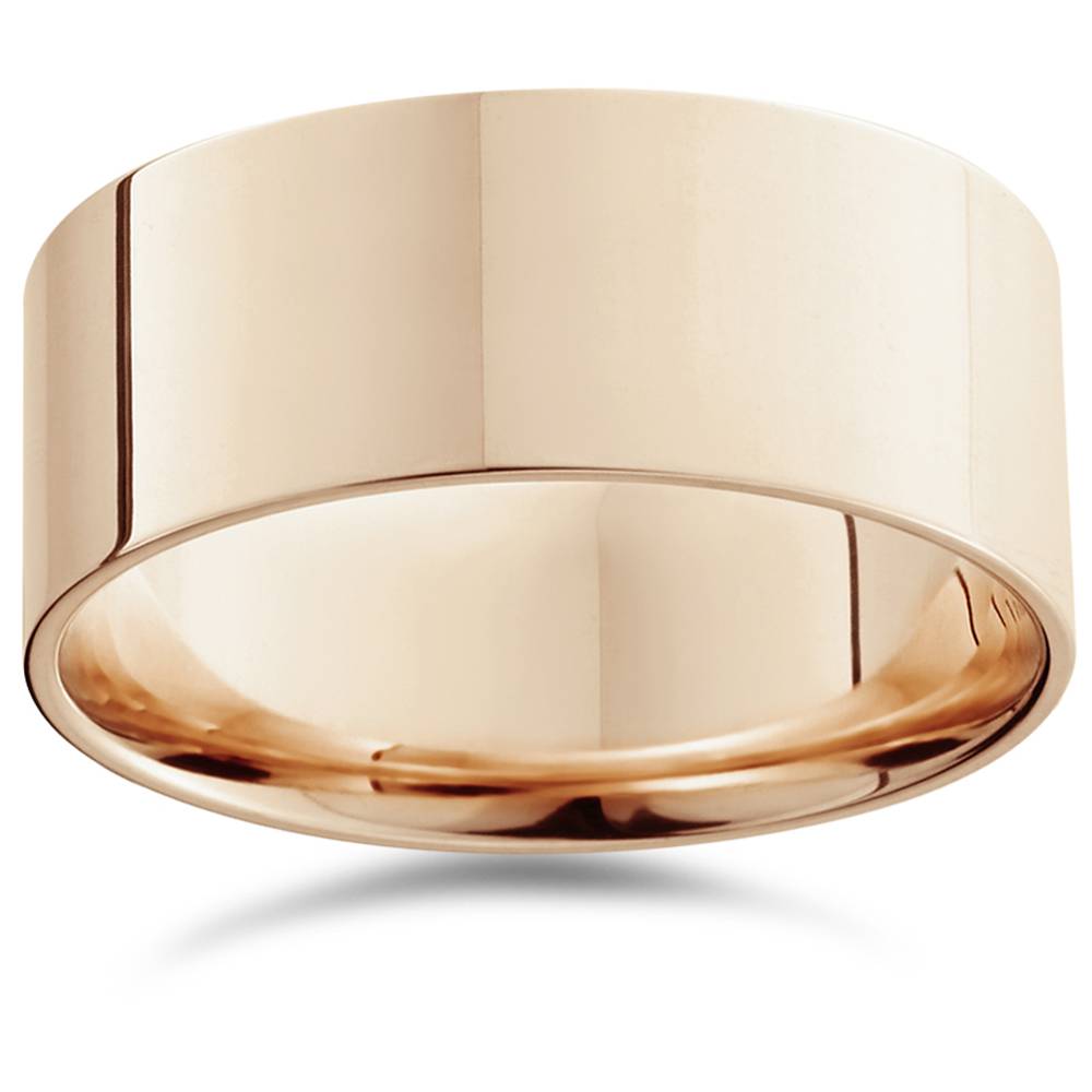 9mm Flat High Polished Wedding Band 14K Rose Gold Size Selectable