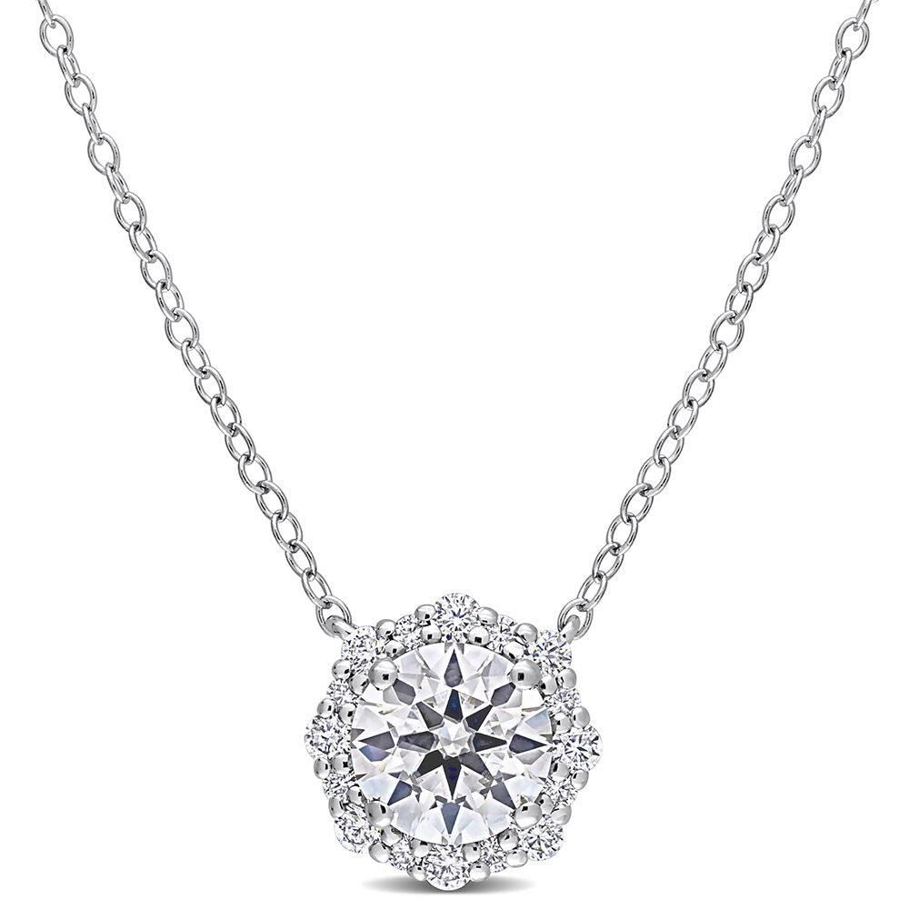 Moissanite Halo Necklace in Sterling Silver (1 1/2 ct. dew)
