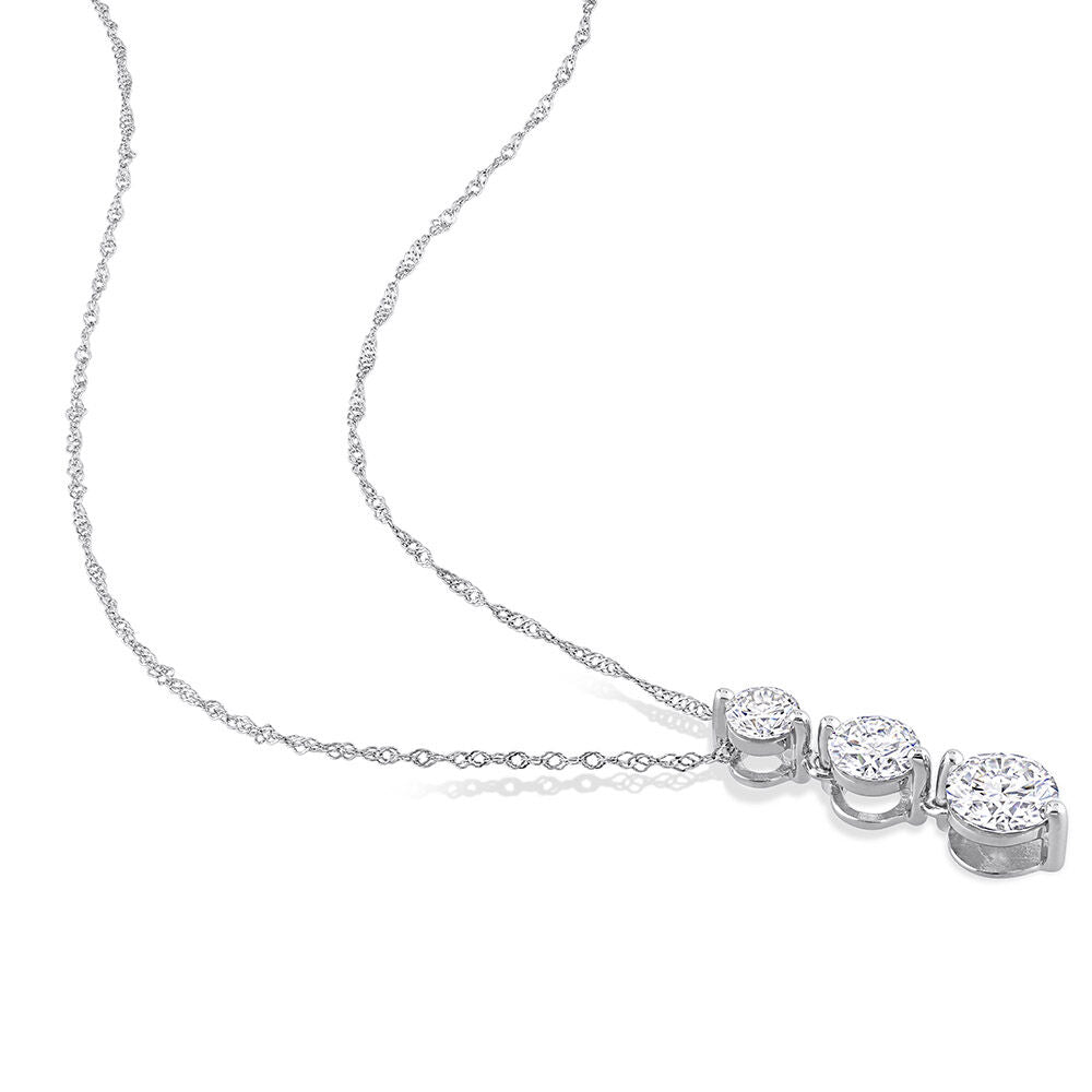 Moissanite Pendant with Three-Stone Drop in Sterling Silver (1 2/5 ct. dew)