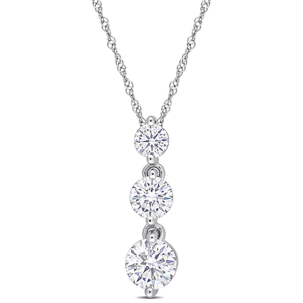 Moissanite Pendant with Three-Stone Drop in Sterling Silver (1 2/5 ct. dew)