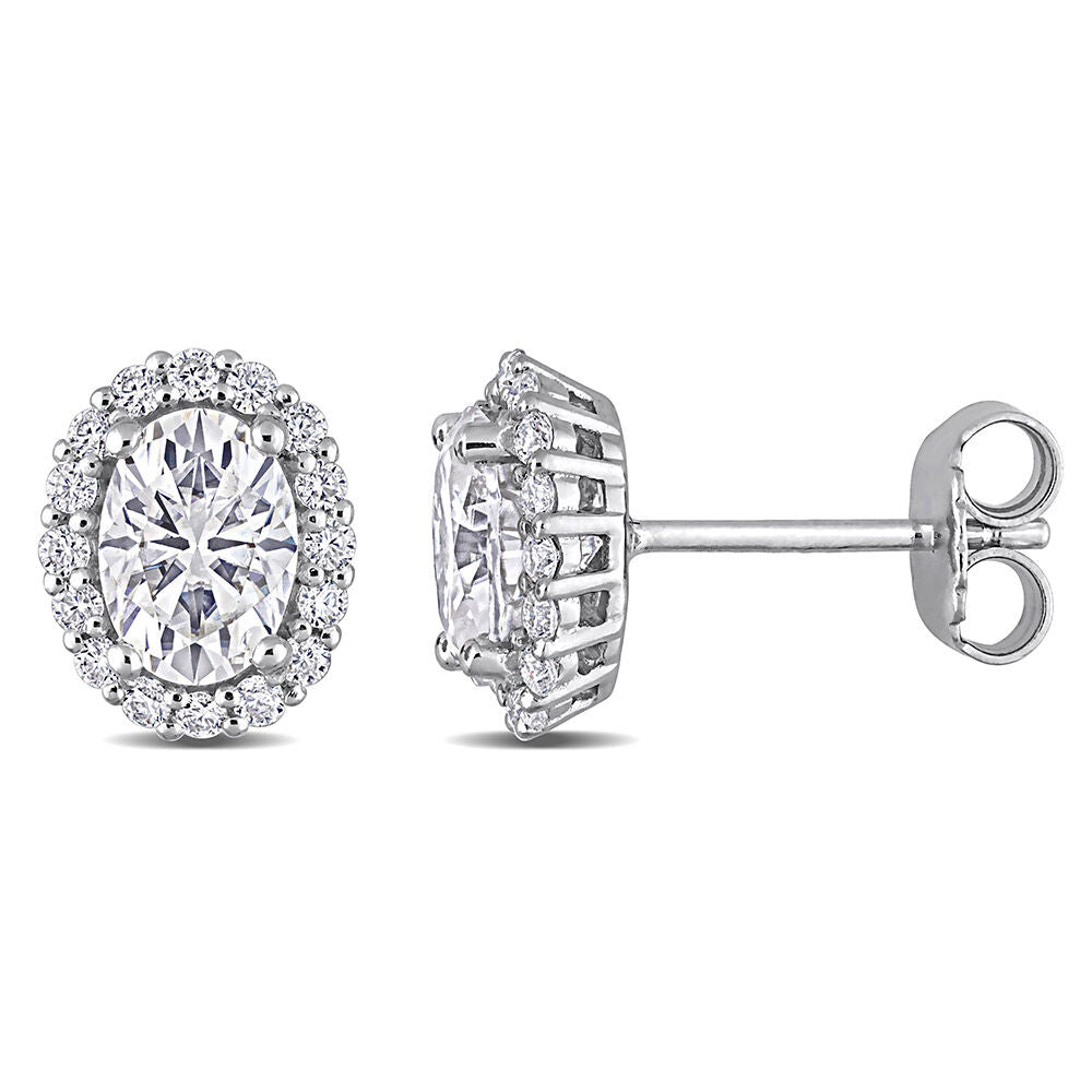 Oval Moissanite Stud Earrings with Halo in Sterling Silver (2 1/3 ct. dew)