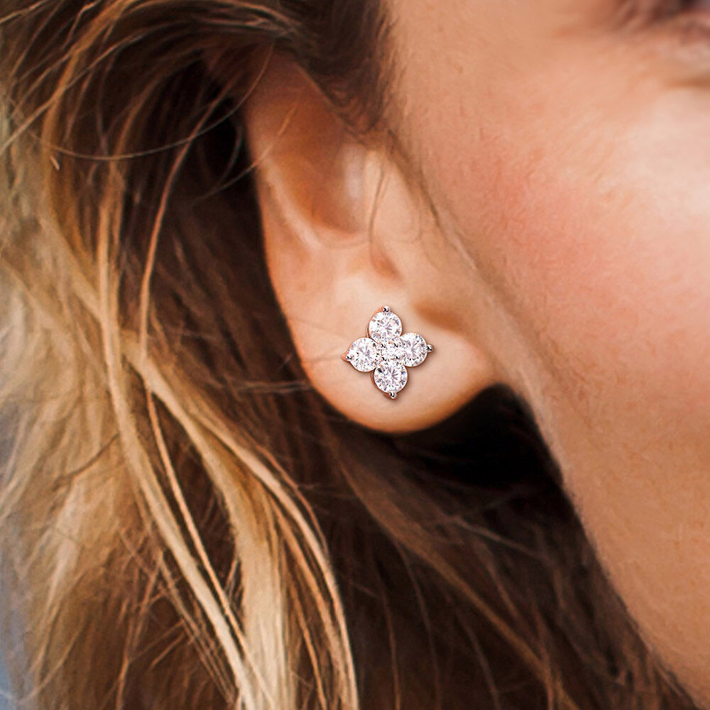 Moissanite Stud Earrings with Clover-Shaped Clusters in Sterling Silver (3 1/4 ct. dew)