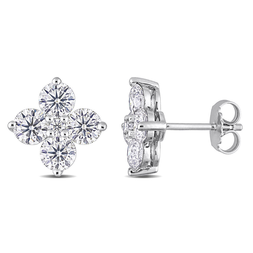 Moissanite Stud Earrings with Clover-Shaped Clusters in Sterling Silver (3 1/4 ct. dew)
