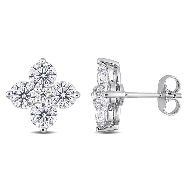 Moissanite Stud Earrings with Clover-Shaped Clusters in Sterling Silver (3 1/4 ct. dew)