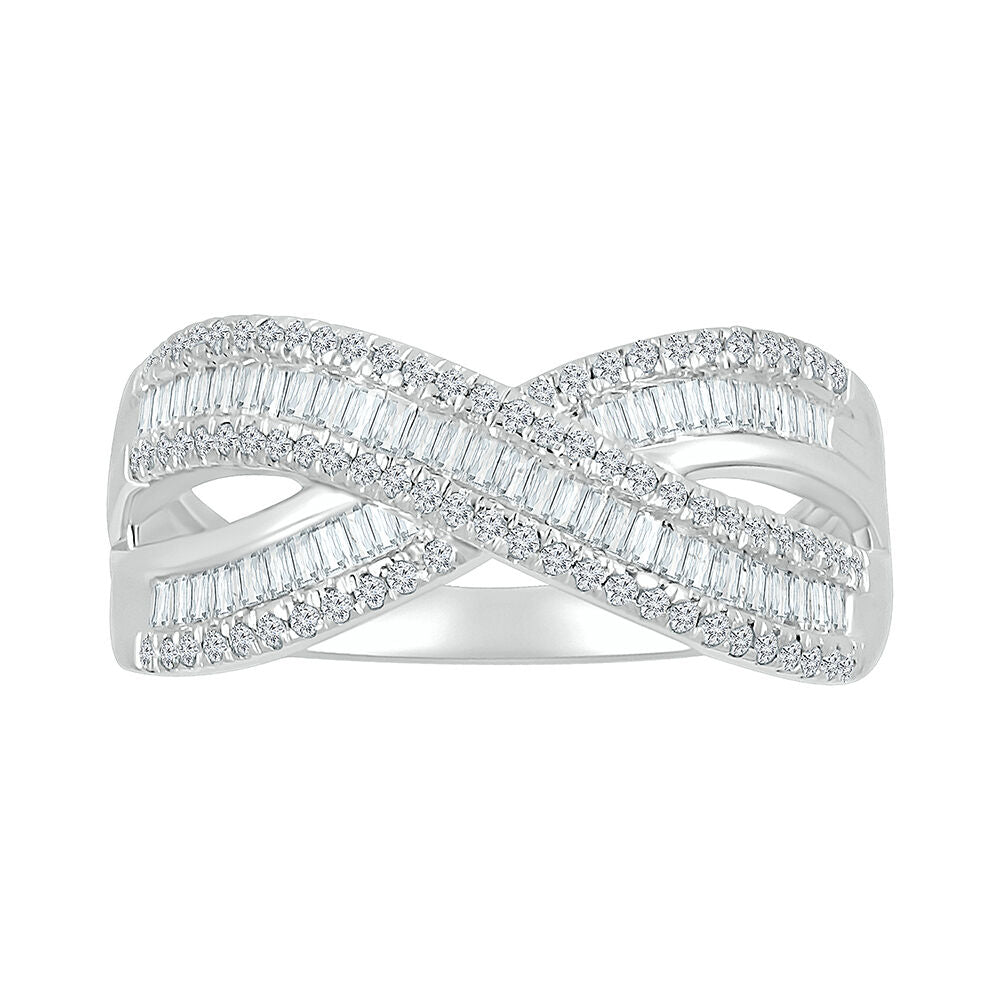Crossover Ring with Baguette Diamonds in 10K White Gold (5/8 ct. tw.)