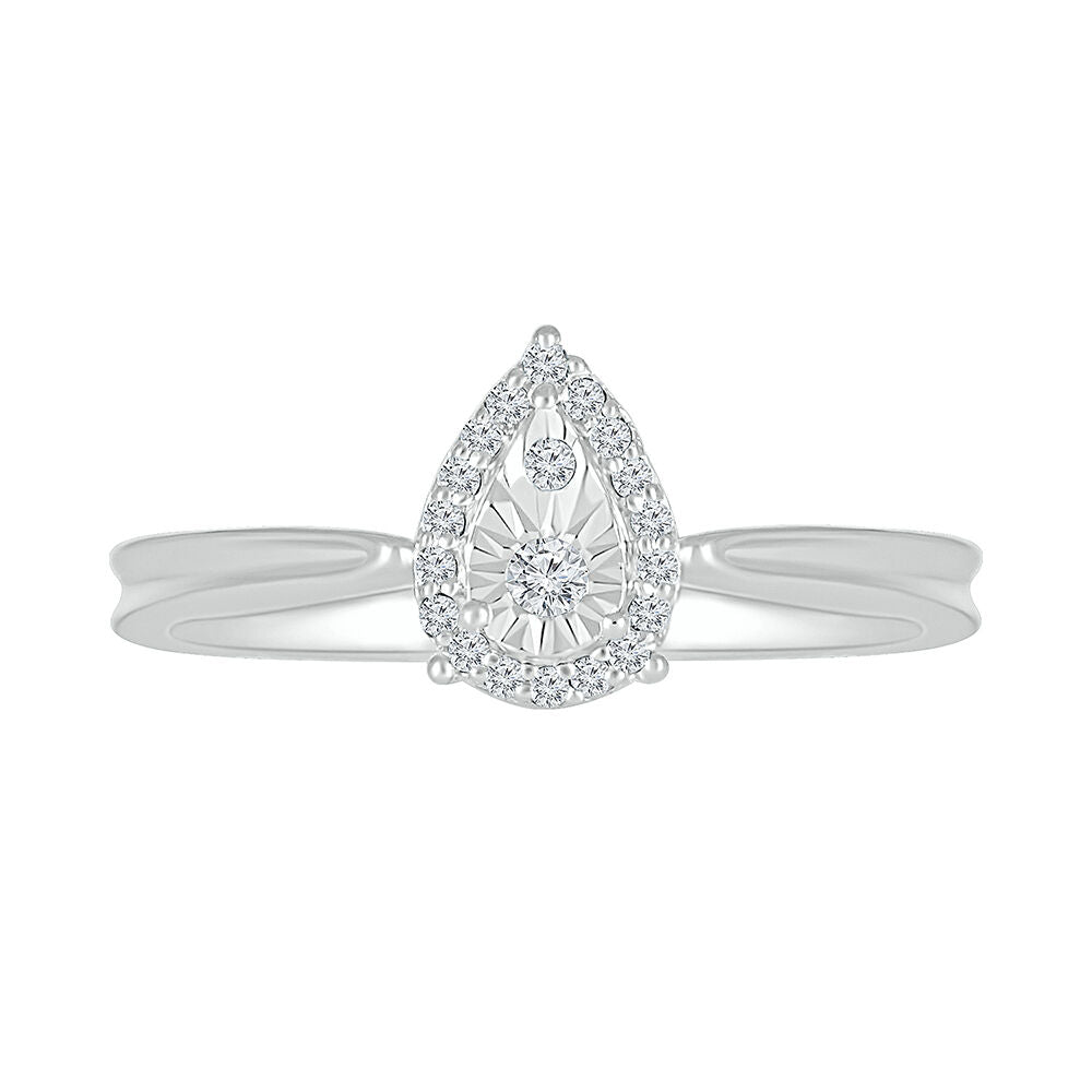 Pear-Shaped Promise Ring with Diamond Halo in Sterling Silver (1/10 ct. tw.)