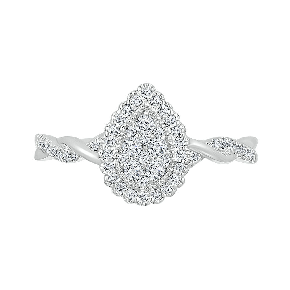 Pear-Shaped Promise Ring with Diamond Twist Band in Sterling Silver (1/4 ct. tw.)