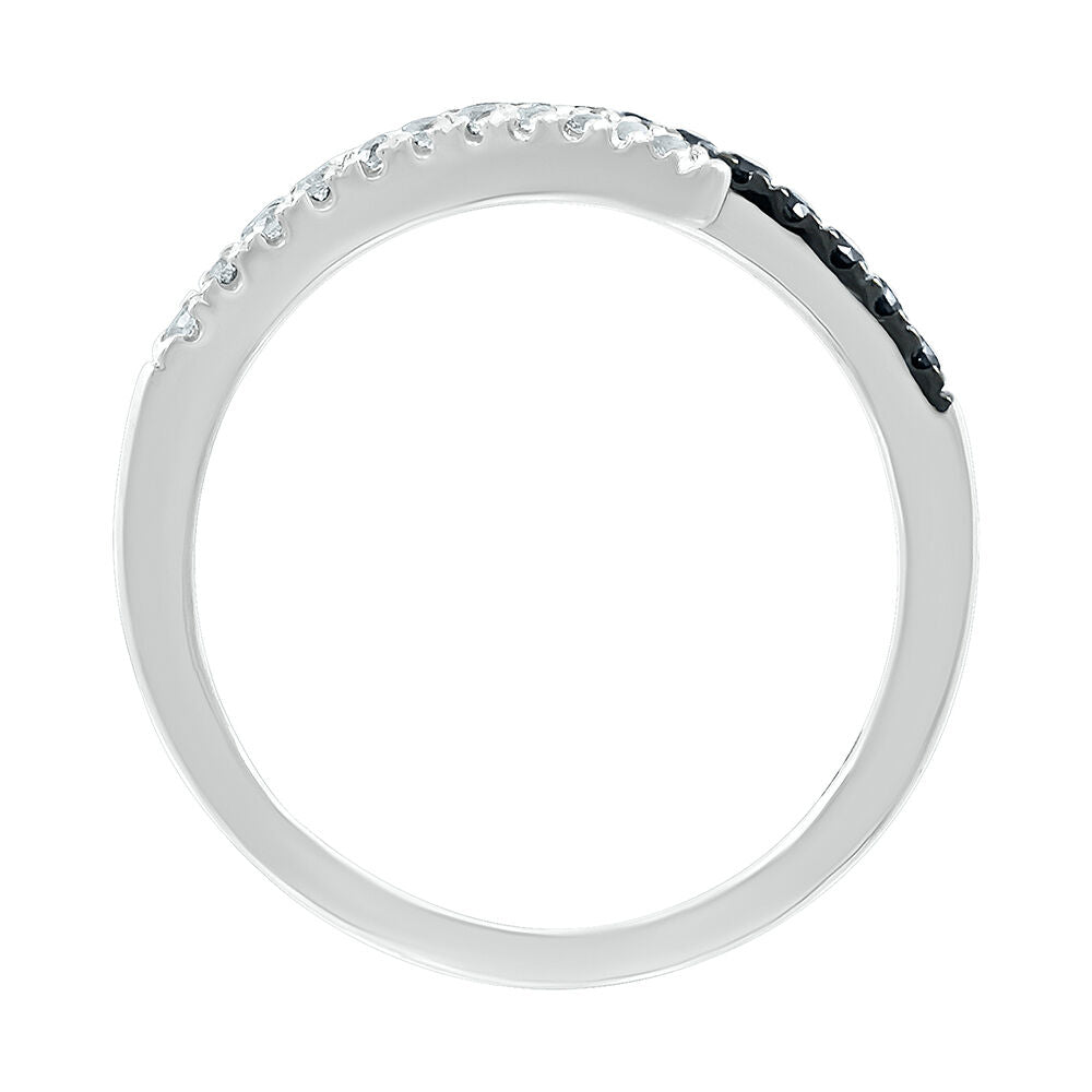 Open Bypass Ring with Black & White Diamonds in Sterling Silver (1/6 ct. tw.)