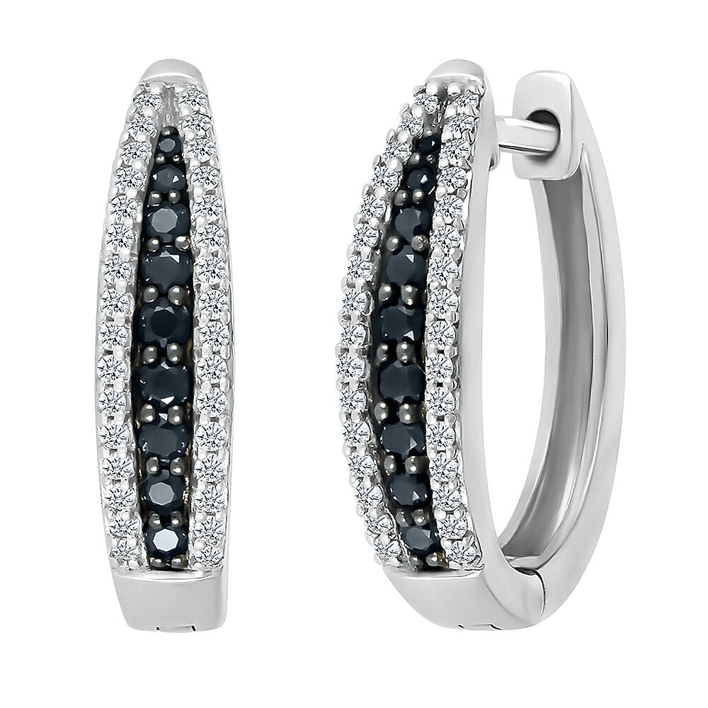 Oval Hoop Earring with Black & White Diamonds in Sterling Silver (1/2 ct. tw.)