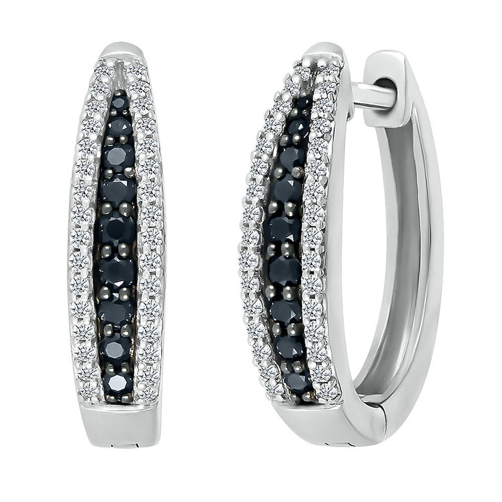 Oval Hoop Earring with Black & White Diamonds in Sterling Silver (1/2 ct. tw.)