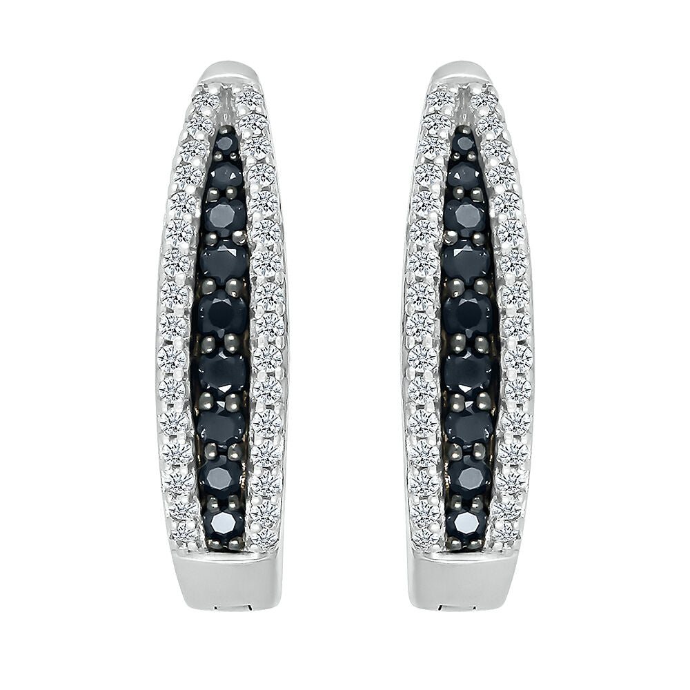 Oval Hoop Earring with Black & White Diamonds in Sterling Silver (1/2 ct. tw.)