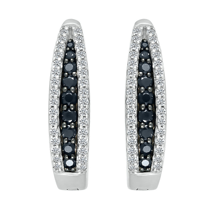 Oval Hoop Earring with Black & White Diamonds in Sterling Silver (1/2 ct. tw.)