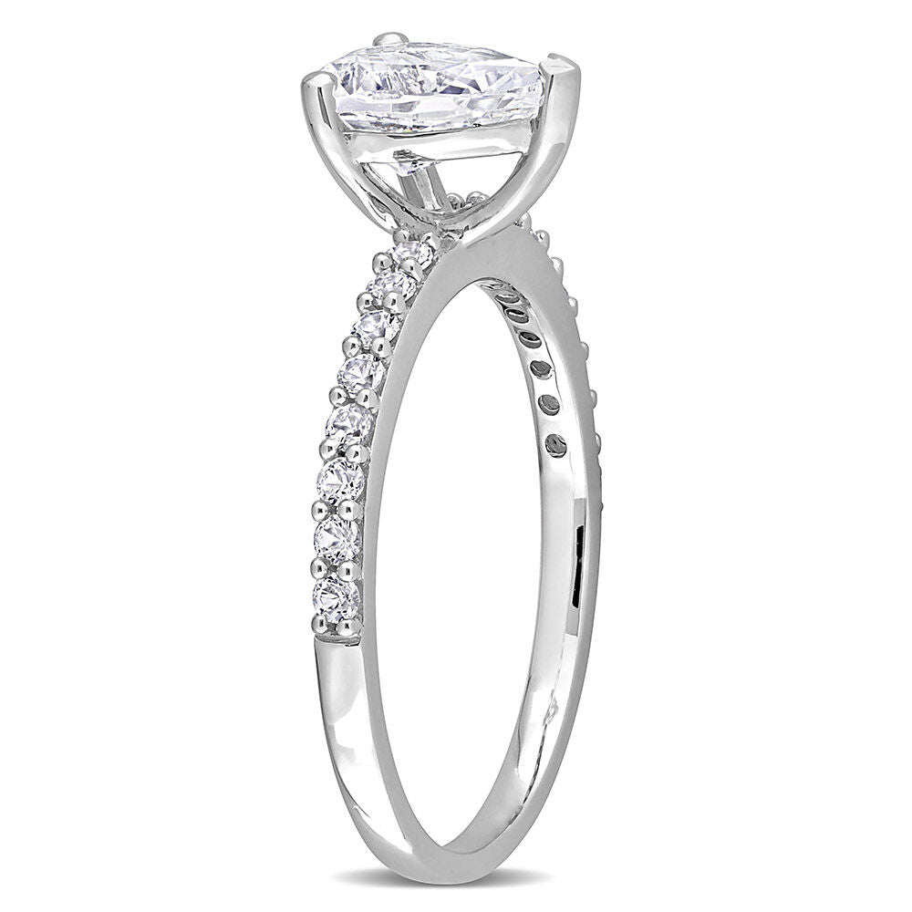 Pear-Shaped Lab Created White Sapphire Ring in 10K White Gold