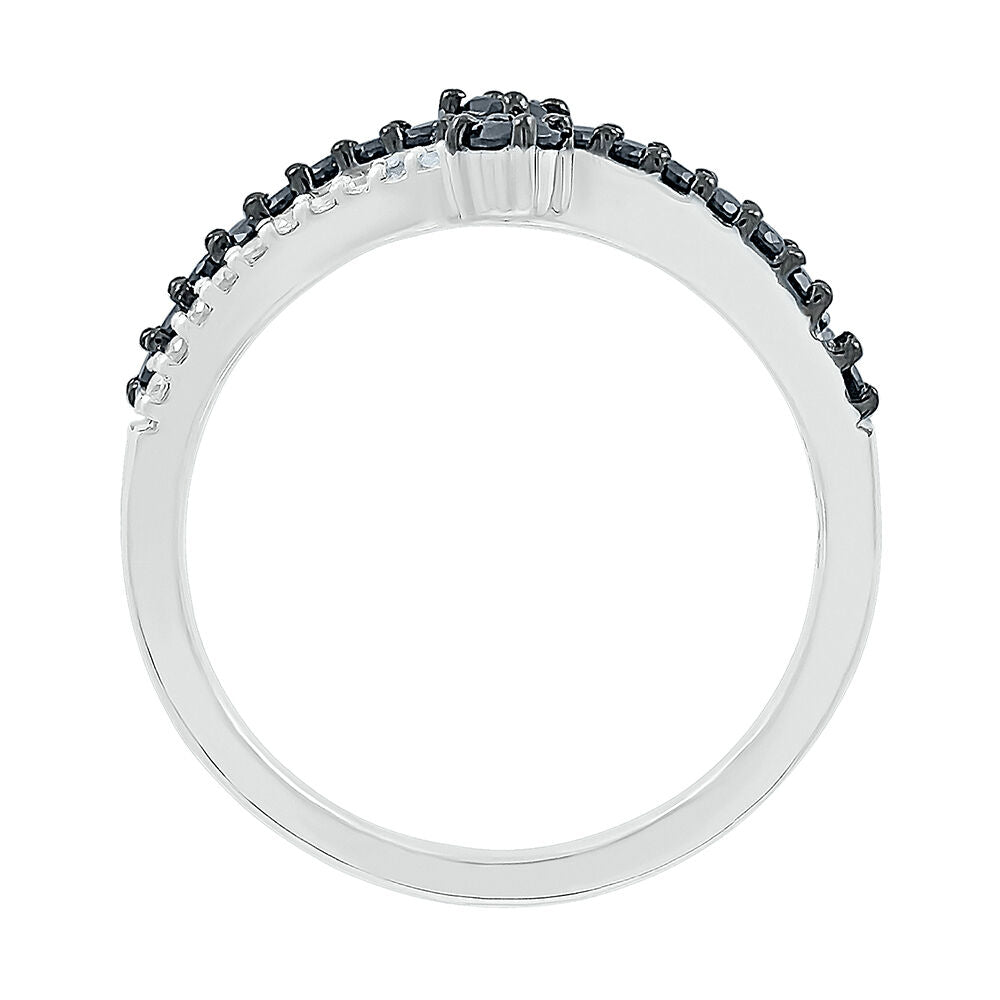 Black & White Promise Ring with Diamond Bypass Band in Sterling Silver (1/3 ct. tw.)