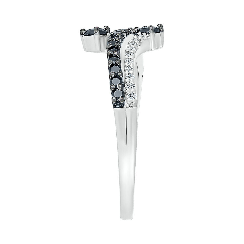 Black & White Promise Ring with Diamond Bypass Band in Sterling Silver (1/3 ct. tw.)