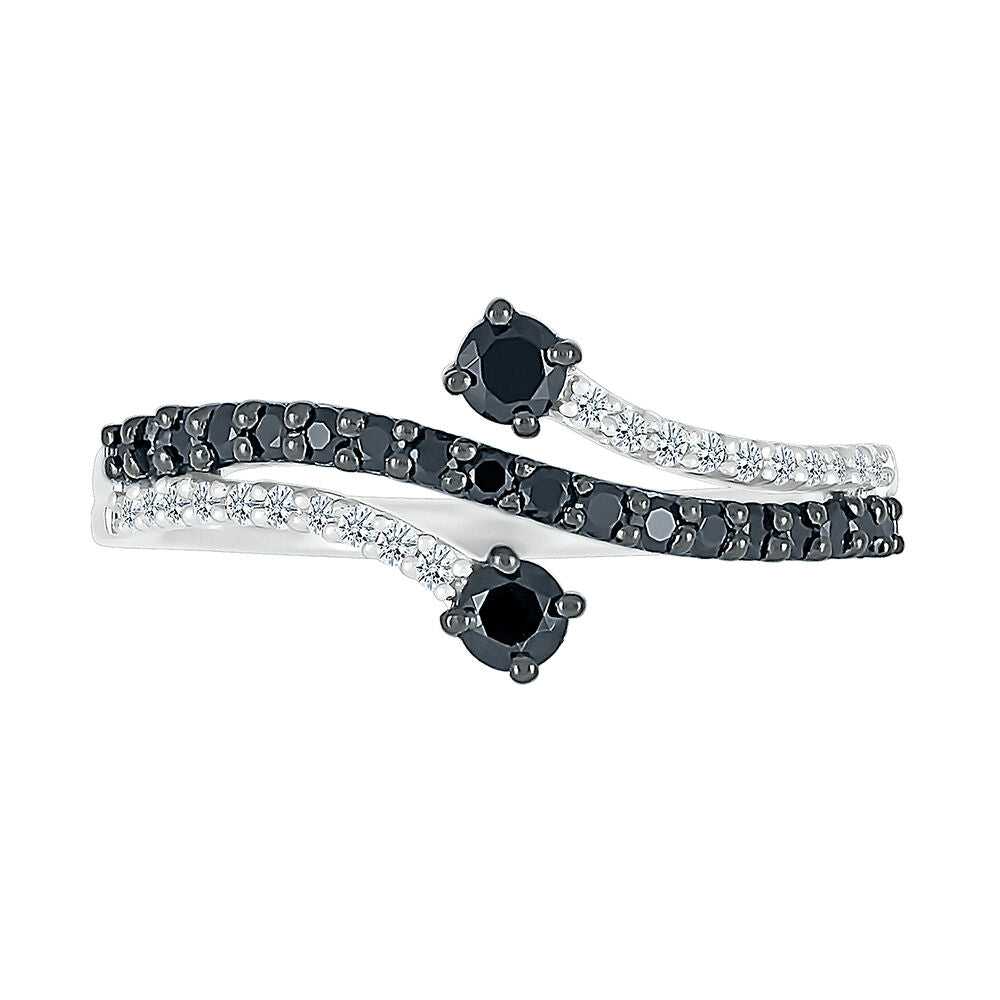 Black & White Promise Ring with Diamond Bypass Band in Sterling Silver (1/3 ct. tw.)
