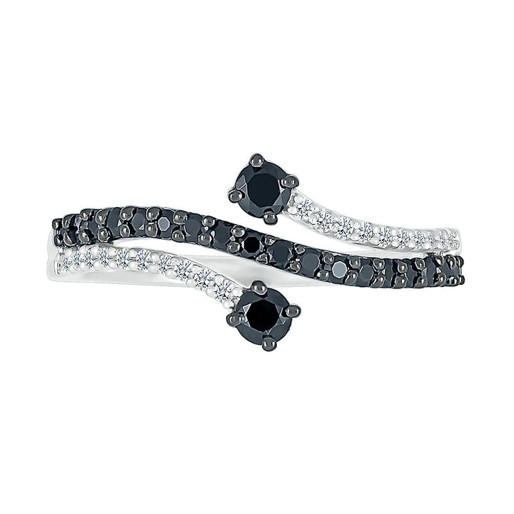 Black & White Promise Ring with Diamond Bypass Band in Sterling Silver (1/3 ct. tw.)