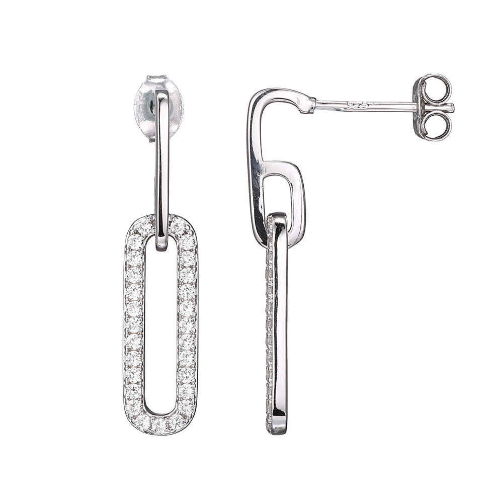 Chain Link Earrings with Lab Created White Sapphires in Sterling Silver