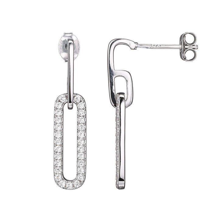 Chain Link Earrings with Lab Created White Sapphires in Sterling Silver