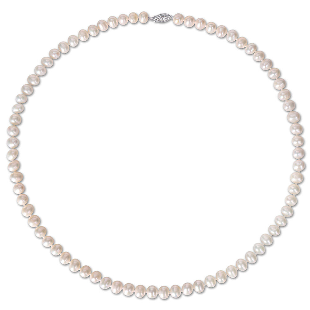 Cultured Freshwater Pearl Necklace in Sterling Silver, 7.5-8mm, 24”