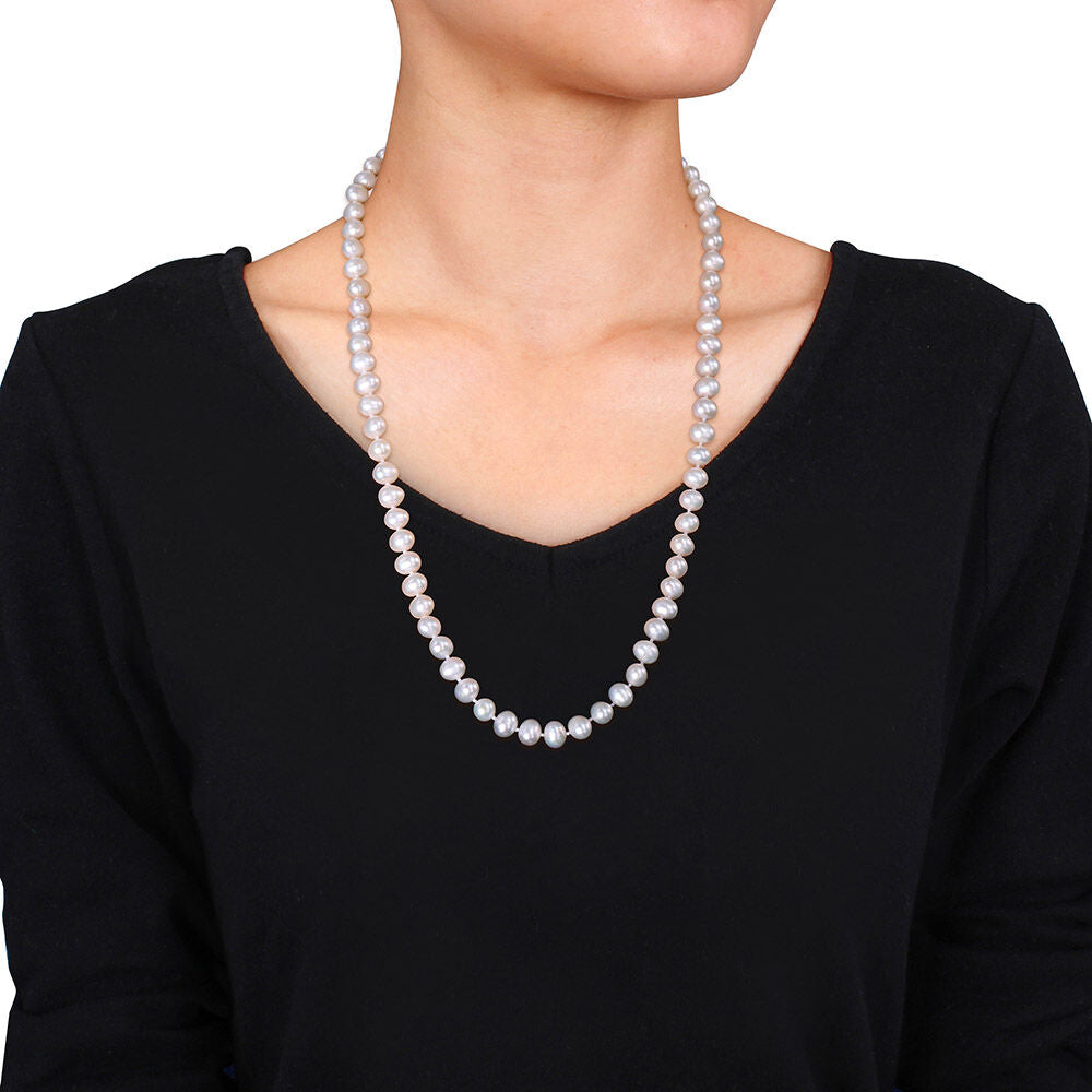 Cultured Freshwater Pearl Necklace in Sterling Silver, 7.5-8mm, 24”