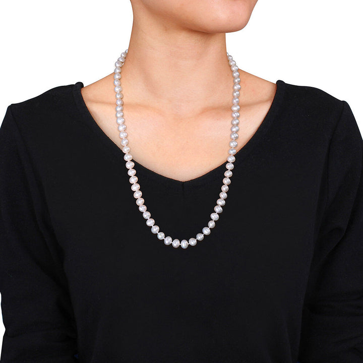 Cultured Freshwater Pearl Necklace in Sterling Silver, 7.5-8mm, 24”