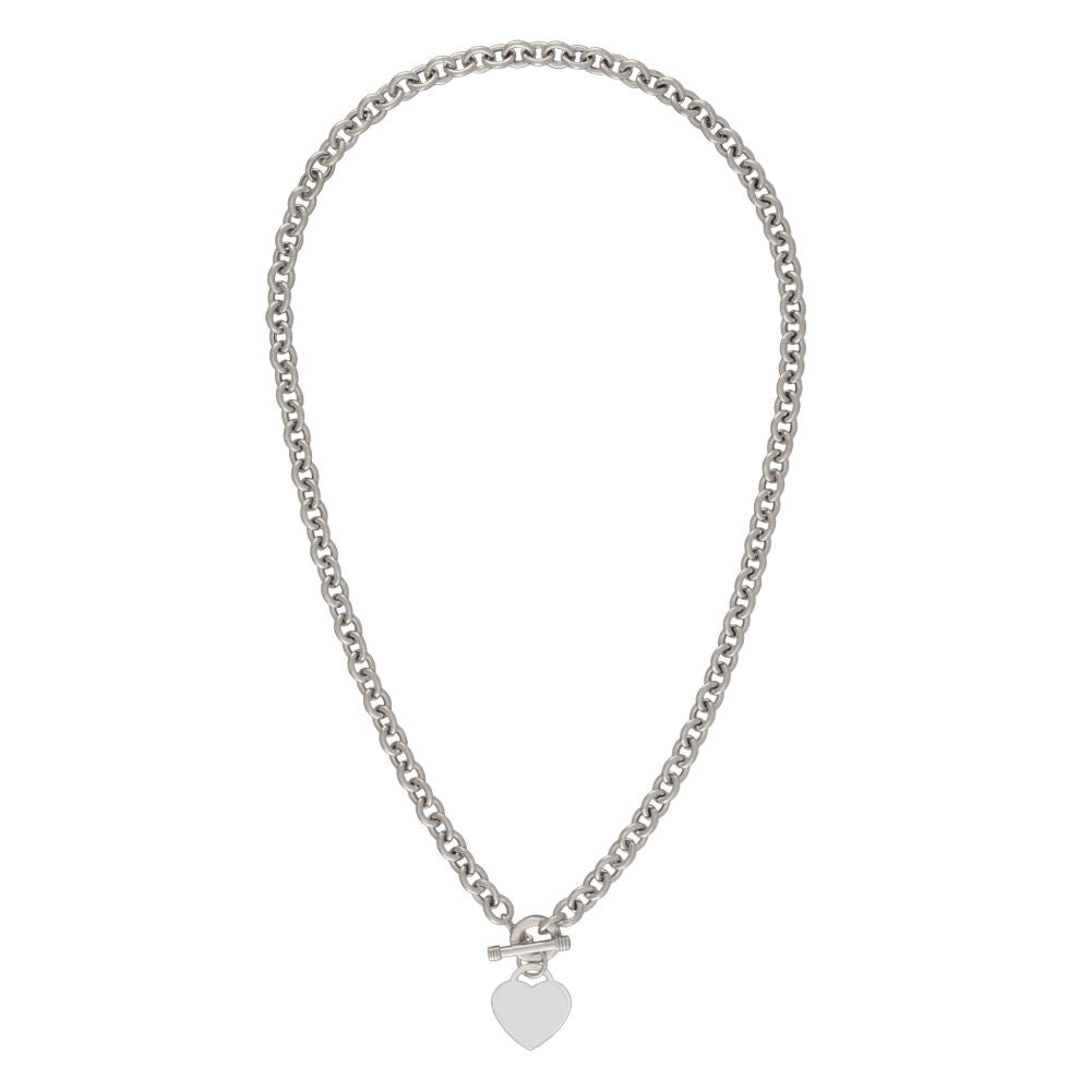 Heart Toggle Necklace with Rolo Chain in Sterling Silver, 17”