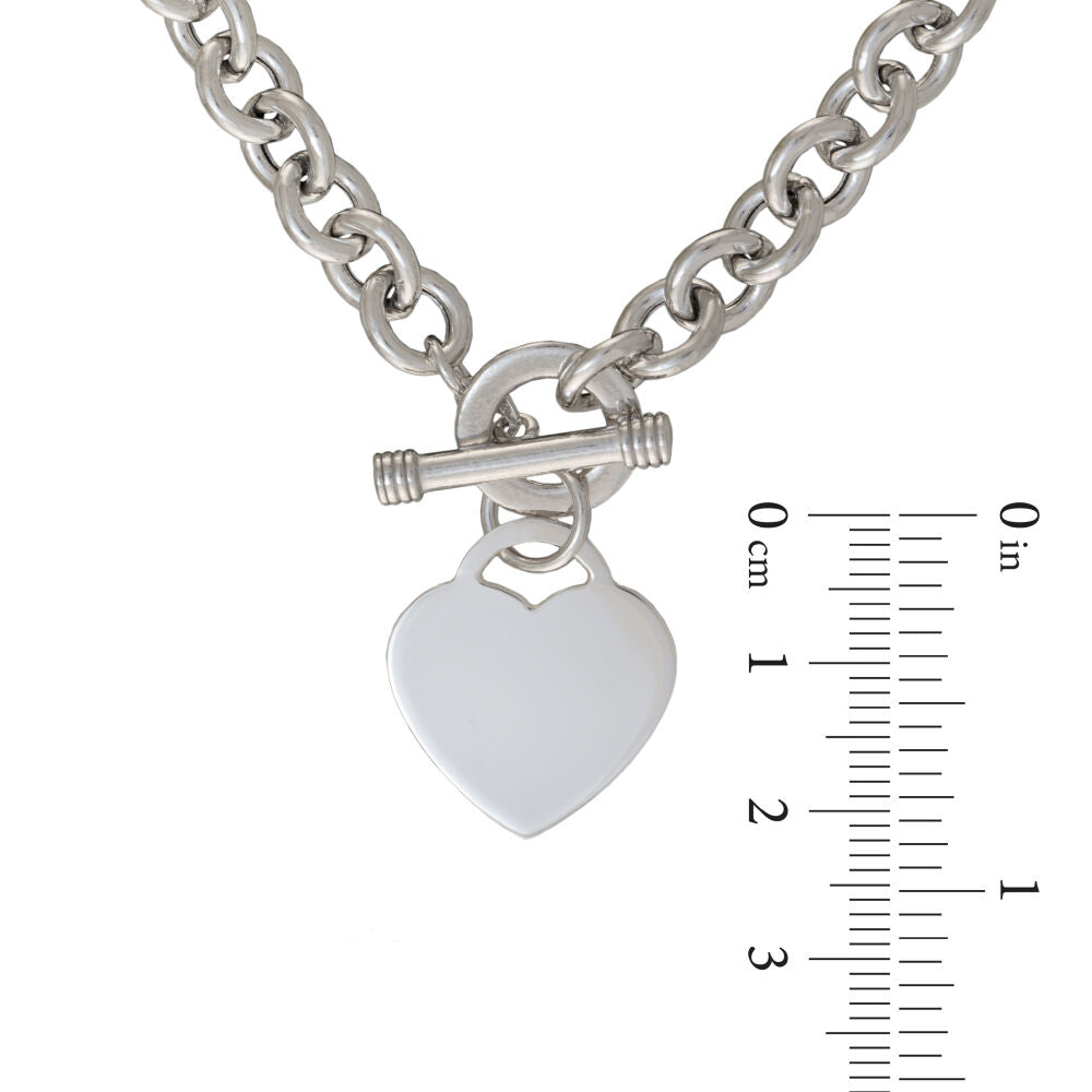 Heart Toggle Necklace with Rolo Chain in Sterling Silver, 17”